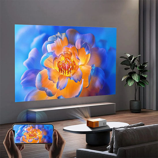 mini projecteur qui recopie et diffuse ecran smartphone sur un mur